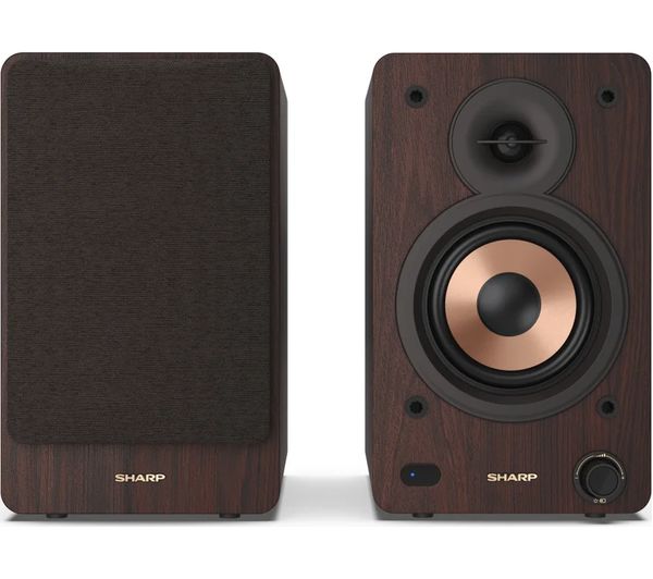 SHARP CP-SS30(BR) Bluetooth Active Bookshelf Monitor Speaker - Brown