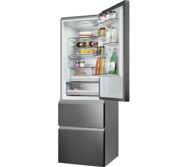 34005542 - HAIER HTW5618ENMP Fridge Freezer - Platinum Inox - Currys ...