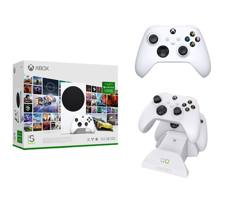 Xbox Series S, Xbox Game Pass Ultimate (3 months), Wireless Controller (White) & Twin Docking Station Bundle