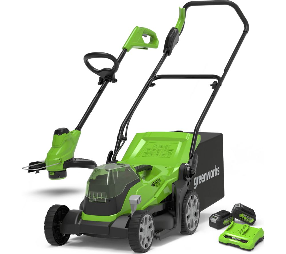 GWGD24X2LM36LT25K4X Cordless Rotary Lawn Mower and Line Trimmer Set with 2 Batteries - Green & Black