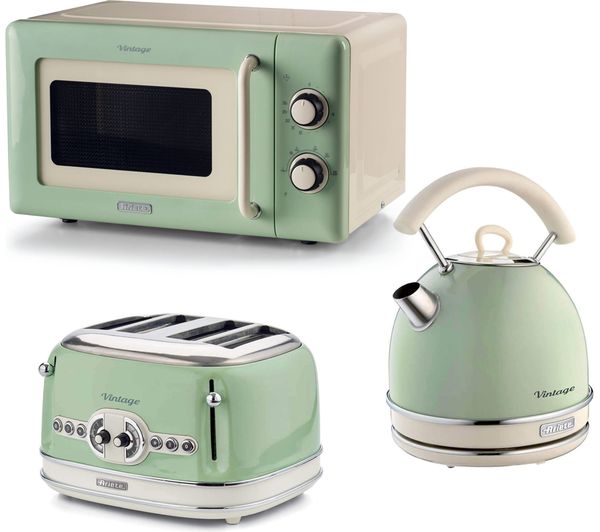 Ariete Vintage Arpk68 Microwave Traditional Kettle 4 Slice Toaster Bundle Green