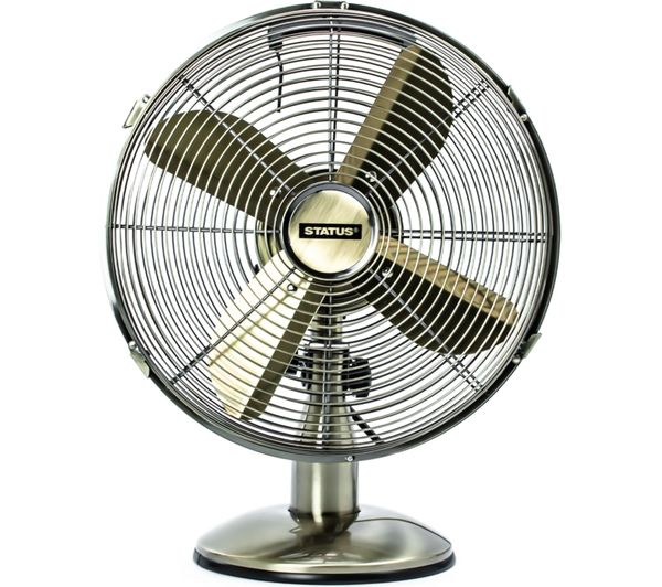 An image of STATUS S12ADESKFAN1PKB Portable 12" Desk Fan - Brass