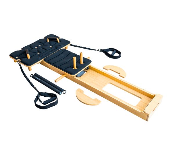 An image of GYMPROLUXE Portable Pilates Reformer Machine - Black & Natural Wood