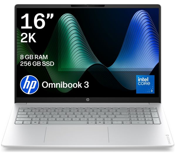 An image of HP OmniBook 3 16" Laptop - Intel® Core™ 3, 256 GB SSD, Silver