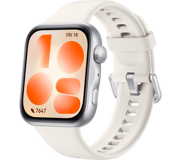 An image of HUAWEI Watch Fit 5 - Silver Aluminium Alloy with White Fluoroelastomer Strap