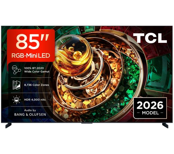 A product from TCL RM9L 85" RGB-Mini LED 4K HDR Smart Google TV - 85RM9L-UK, ONE FOR ALL WM5650 Full Motion 42-100" TV Bracket, and SANDSTROM S150AVC20 Screen Cleaner