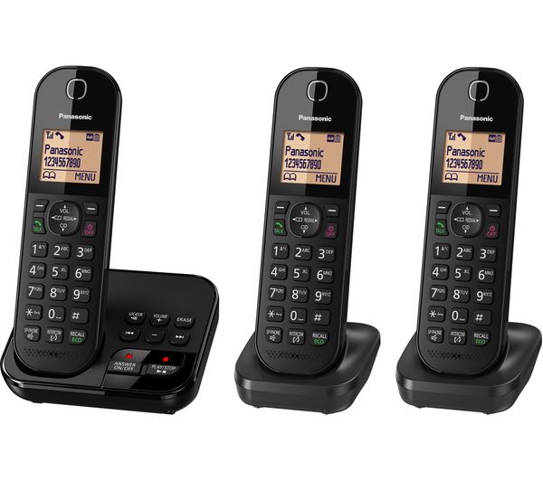 Panasonic Kx Tgc423eb Cordless Phone With Answering Machine Triple Handsets Black