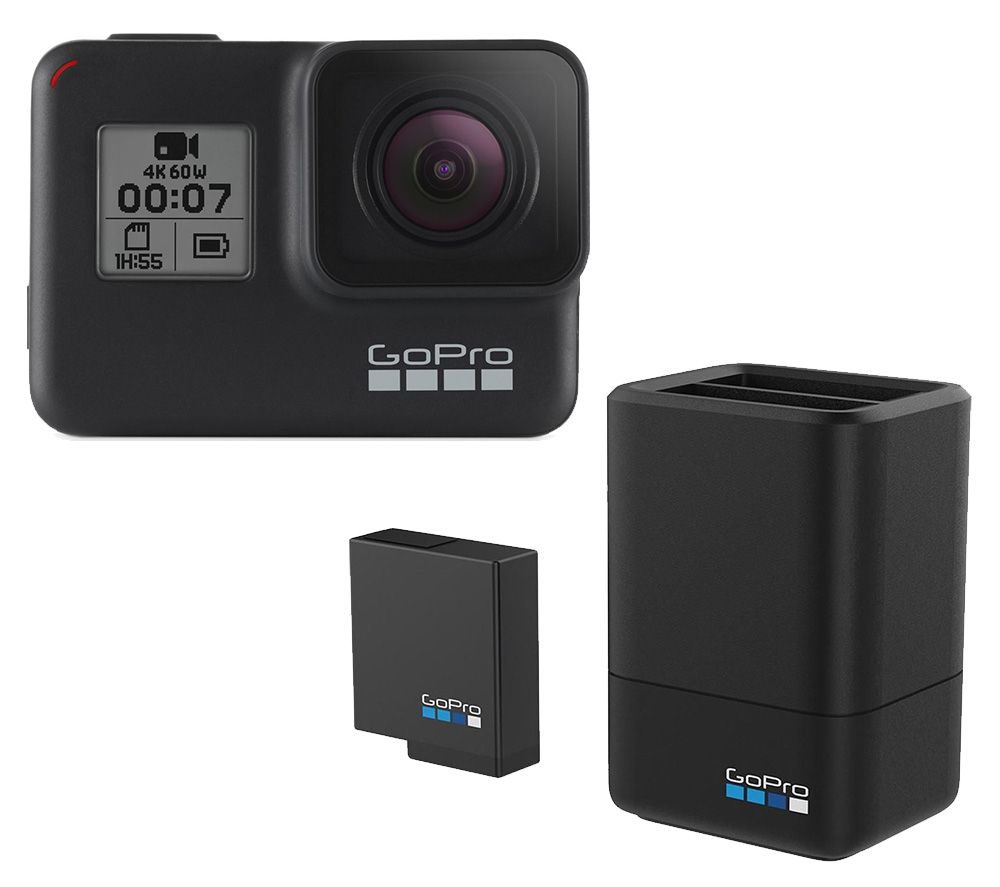 Gopro HERO7 Black Action Camera & Dual Gopro HERO Battery Charger with Battery Bundle, Black
