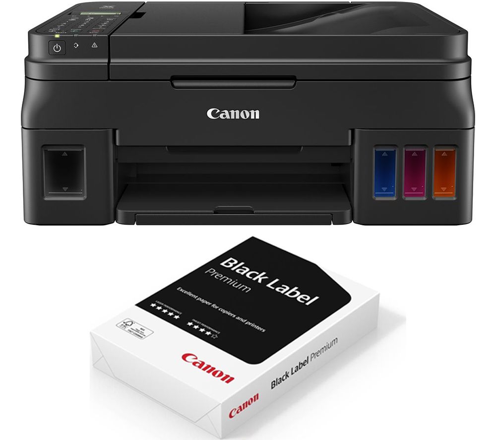 PIXMA G4511 MegaTank All-in-One Wireless Inkjet Printer with Fax & 500 Sheet A4 Premium Black Label Paper Bundle