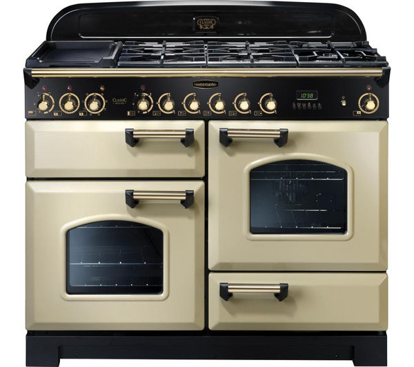 Rangemaster Classic Deluxe 110 Dual Fuel Range Cooker - Cream & Brass, Cream