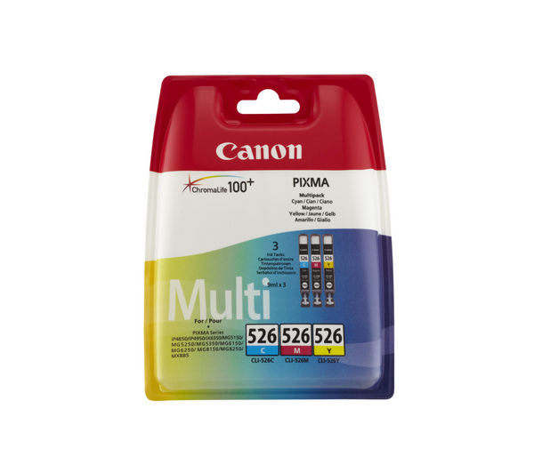 CANON CLI-526 Cyan, Magenta & Yellow Ink Cartridges - Multipack, Cyan