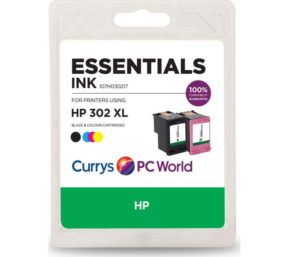 ESSENTIALS HP 302XL Black & Tri-colour Ink Cartridges, Black