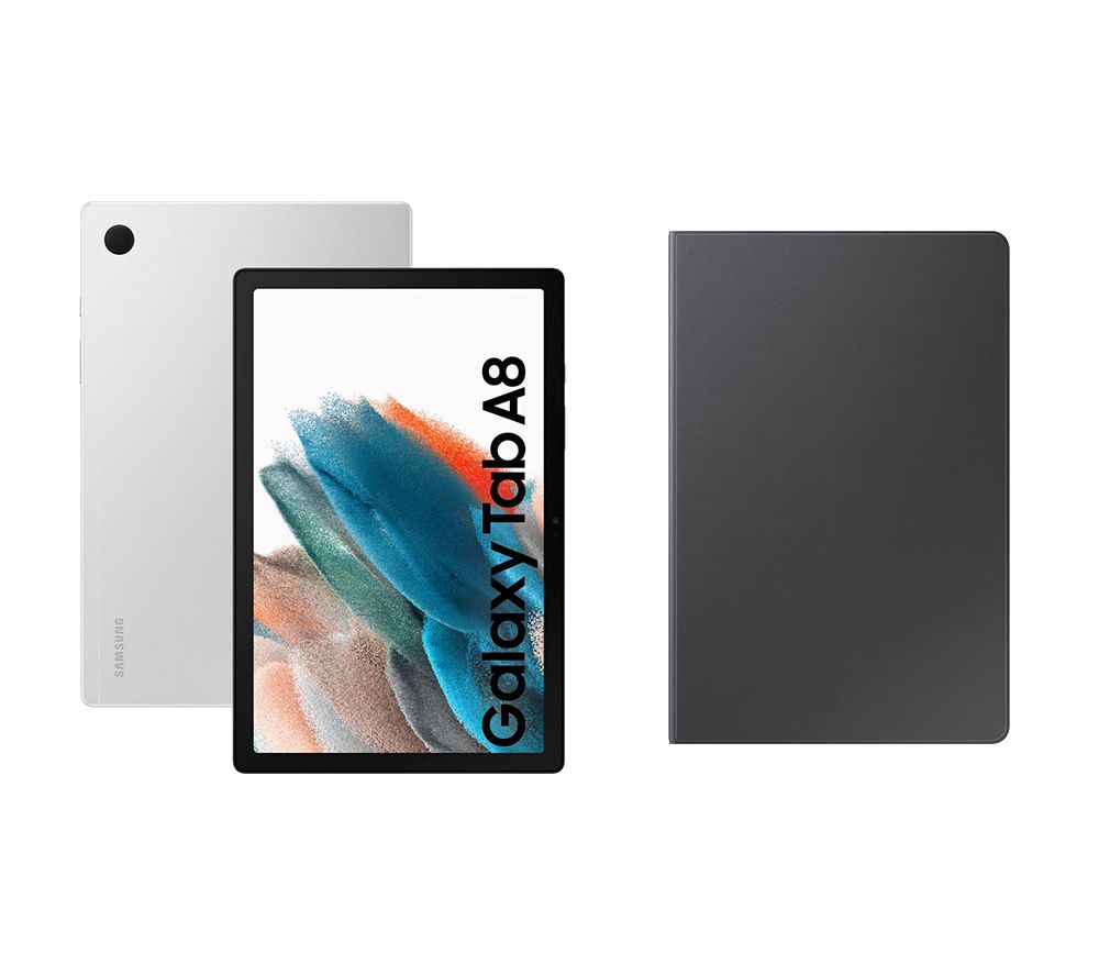Galaxy Tab A8 10.5" 4G Tablet (32 GB, Silver) & Book Cover (Dark Grey) Bundle