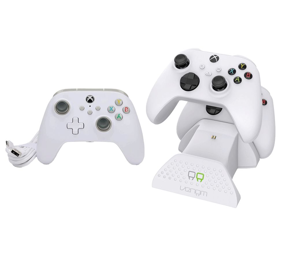 Xbox Series X/S Wired Controller (White) & VS2881 Xbox Series X/S & Xbox One Twin Docking Station (White) Bundle