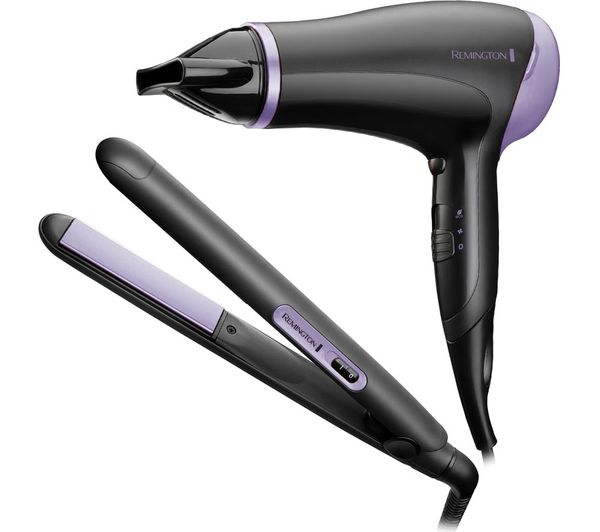 Remington D3016gp Style Essentials Hair Dryer Hair Straightener Set Black Purple