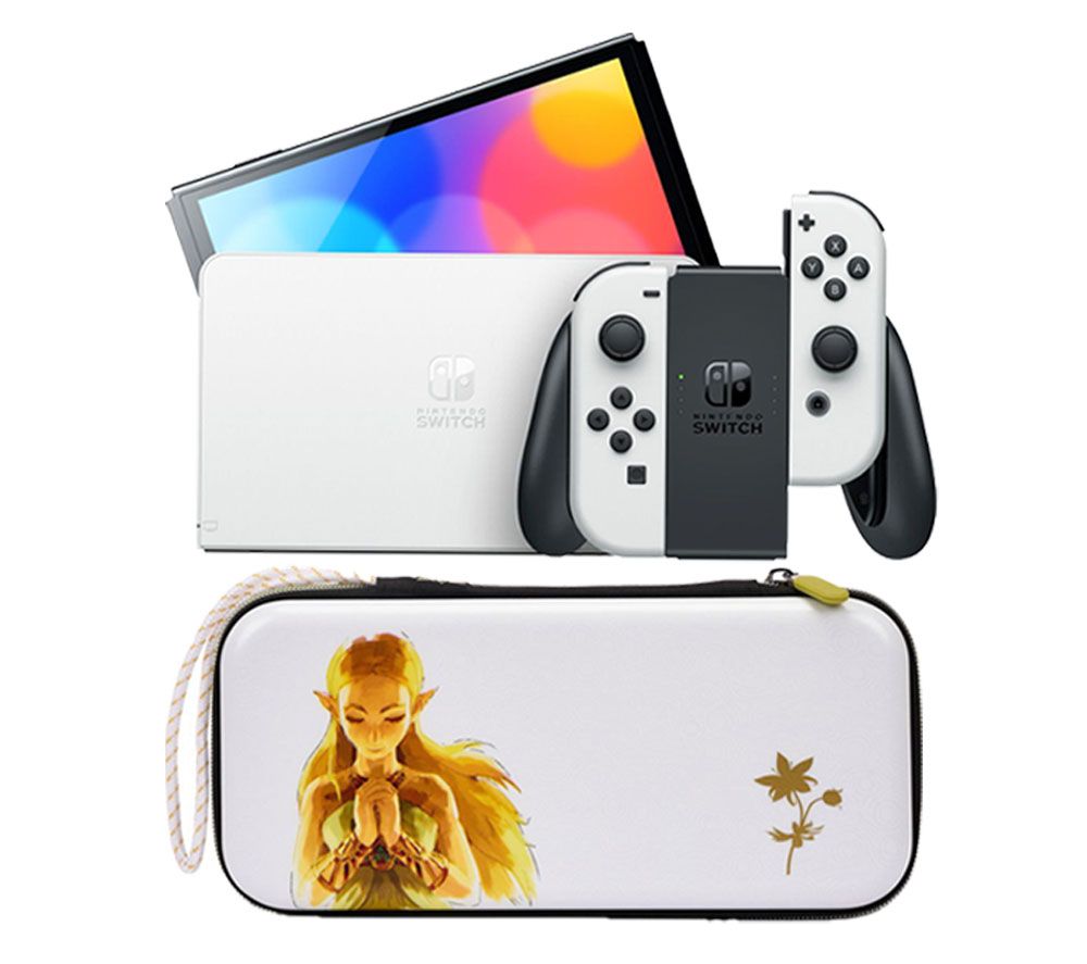 Switch OLED & Princess Zelda Slim Travel Pro Nintendo Switch Case Bundle - White