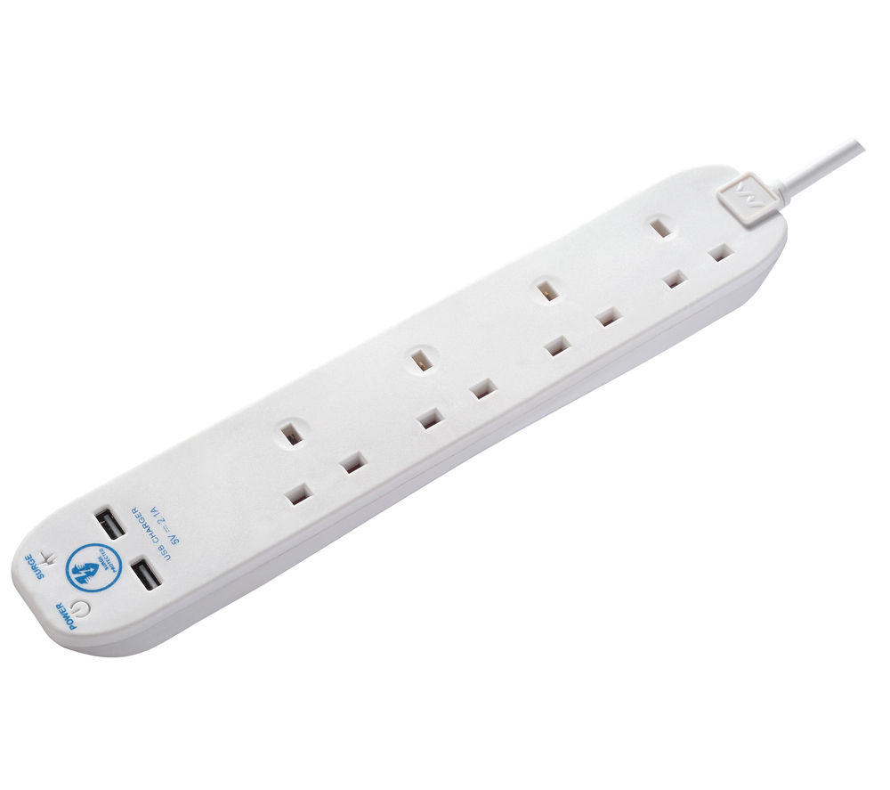 Buy MASTERPLUG SRGU44NMP Surge Protected 4Socket Extension Lead with USB 2 m Free Delivery