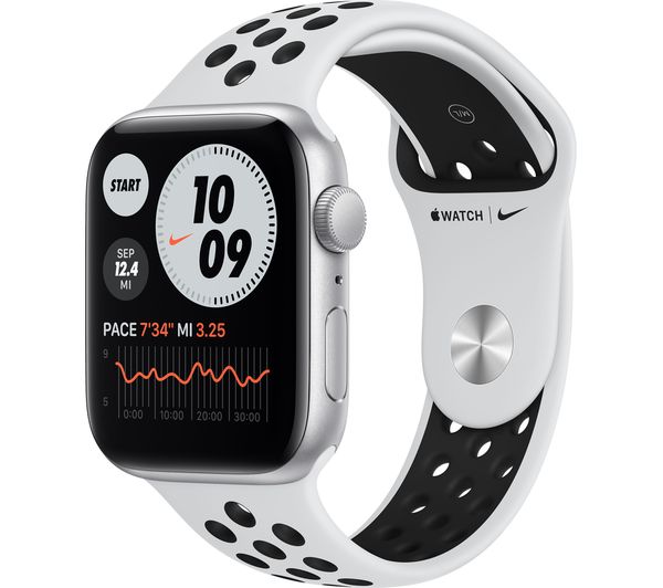 Silver apple watch top with black nike band