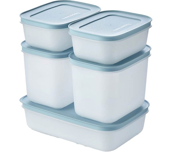 Tupperware Freezer Mates 5 Piece Starter Set Frosted With Blue Lid