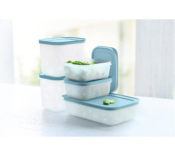 TUPPERWARE Freezer Mates 5-piece Starter Set - Frosted with Blue