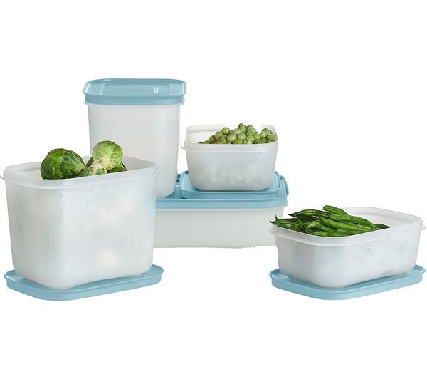 TUPPERWARE Freezer Mates 5-piece Starter Set - Frosted with Blue
