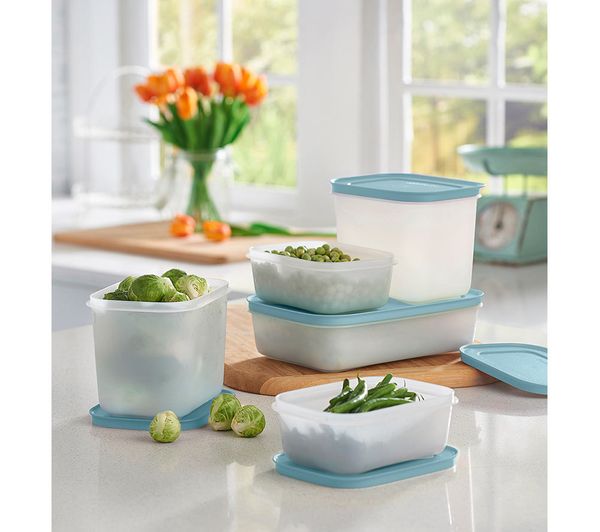 TUPPERWARE Freezer Mates 5-piece Starter Set - Frosted with Blue