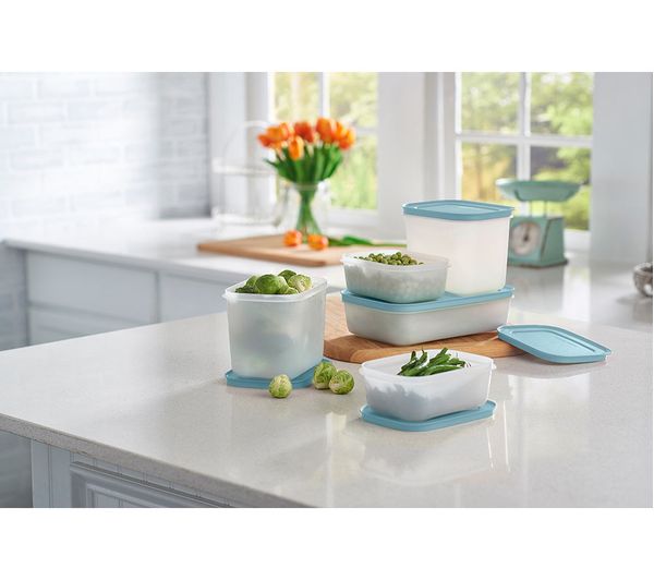 TUPPERWARE Freezer Mates 5-piece Starter Set - Frosted with Blue