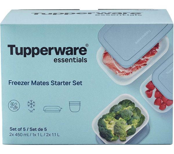 TUPPERWARE Freezer Mates 5-piece Starter Set - Frosted with Blue