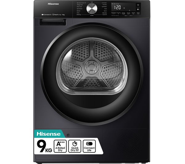 Hisense 3s Series Dh3s902bb3 Wifi Enabled 9 Kg Heat Pump Tumble Dryer Black