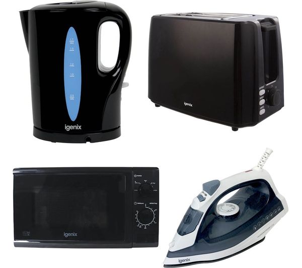 Igenix Igpk35 Solo Microwave Jug Kettle 2 Slice Toaster Iron Bundle Black