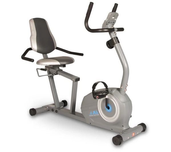 An image of SUNNY HEALTH Smart Bluetooth Recumbent Exercise Bike - Black & Grey