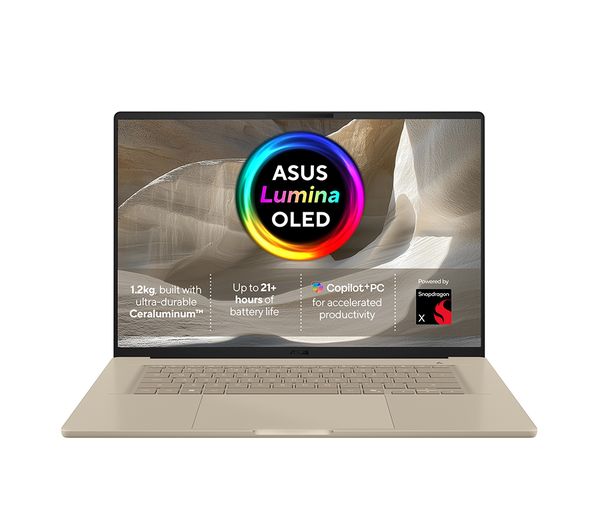 An image of ASUS Zenbook A16 16" Laptop, Copilot+ PC - Snapdragon X, 512 GB SSD, Beige