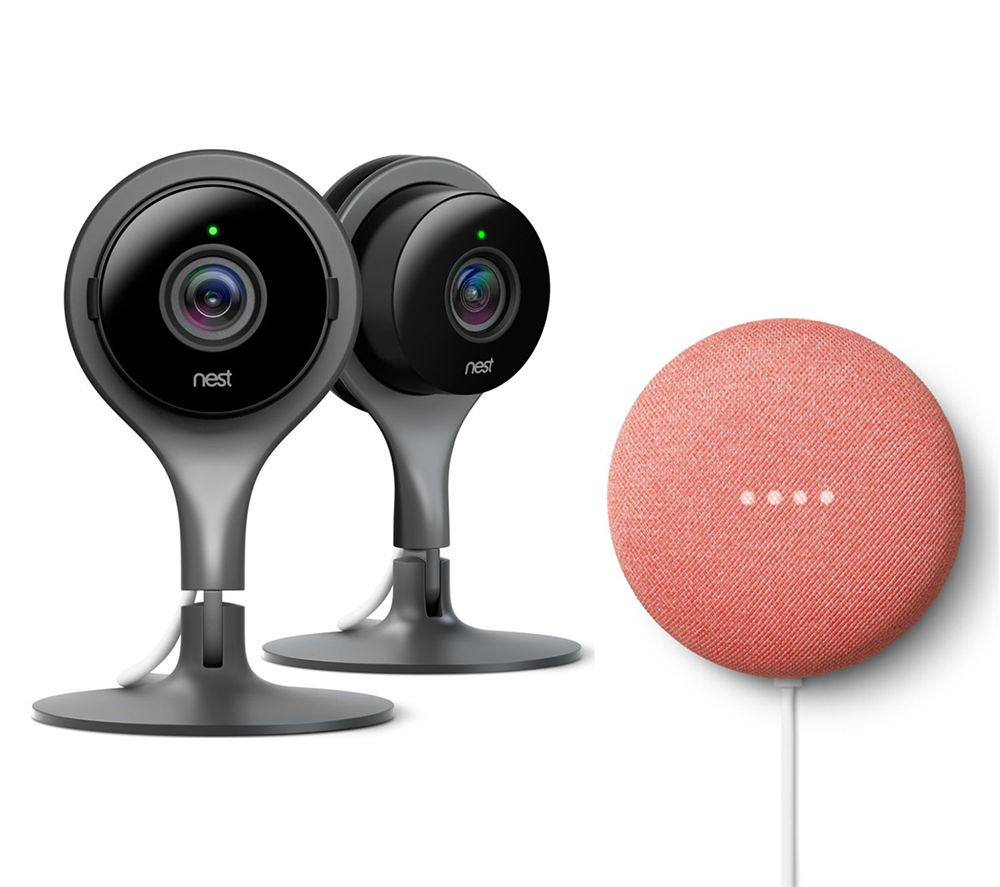 GOOGLE Cam Home Security Kit & Nest Mini (2nd Gen) Bundle, Coral