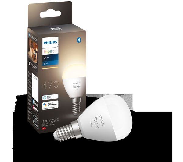 871951435669600 - PHILIPS HUE White Smart Luster LED Bulb - P45, E14, 470  Lumen - Currys Business
