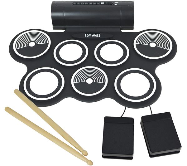 3rd Avenue Roll Up Portable Electronic Drum Kit Black