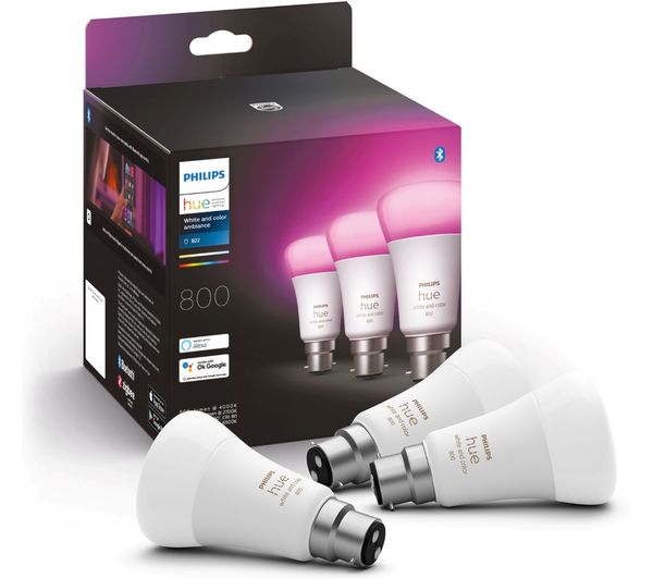 Image of PHILIPS HUE White & Colour Ambiance Smart LED Bulb - B22, 800 Lumens, Triple Pack