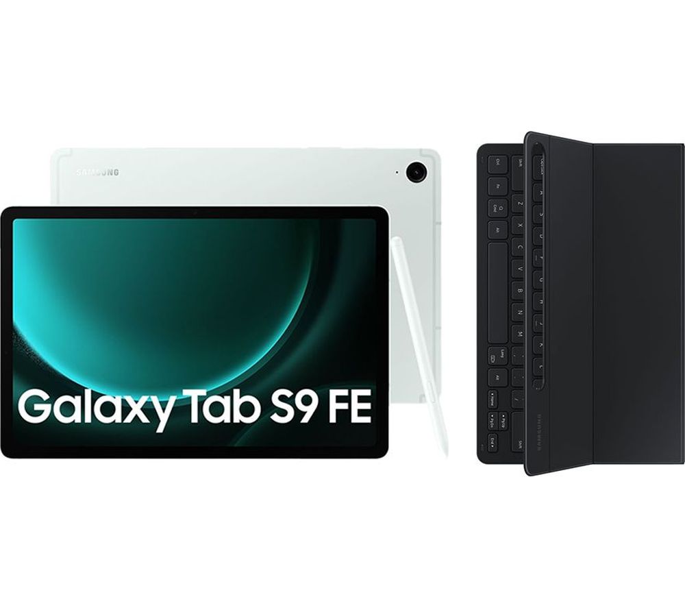 Galaxy Tab S9 FE 10.9" Tablet (128 GB, Mint) & Galaxy Tab S9 and S9 FE Slim Book Cover Keyboard Case Bundle