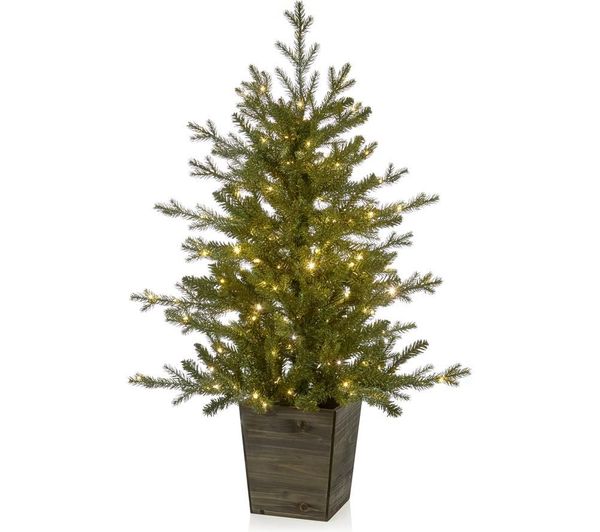 Premier Pre Lit Frozen Spruce Potted Christmas Tree 3 Ft 90 Cm