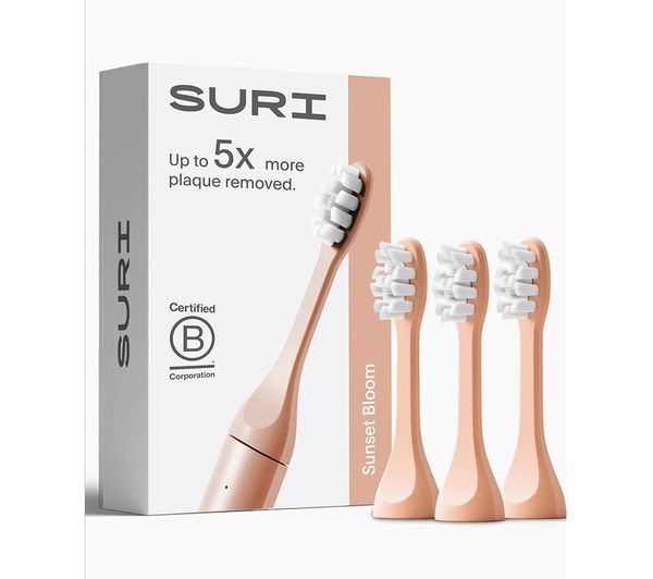An image of SURI Sonic Replacement Toothbrush Head - Pink, Pack of 3