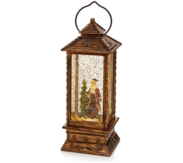 An image of PREMIER Oblong Lantern Water Spinner Santa Decoration - 27 cm