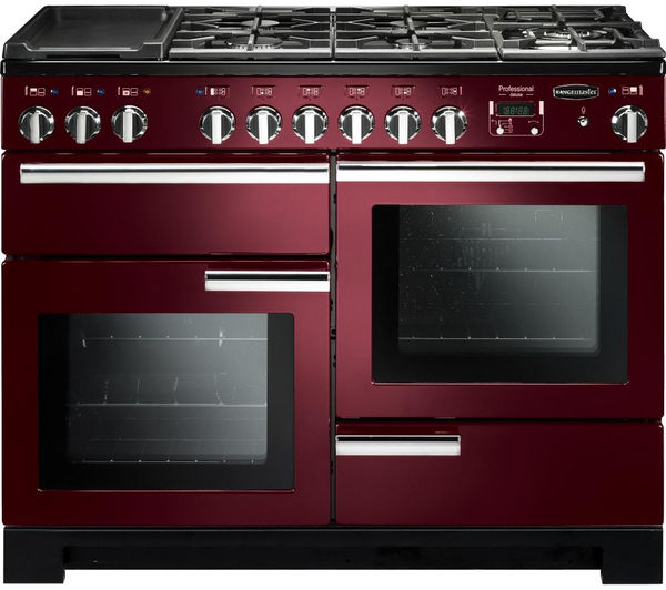 Rangemaster Professional Deluxe 110 Dual Fuel Range Cooker - Cranberry & Chrome, Cranberry