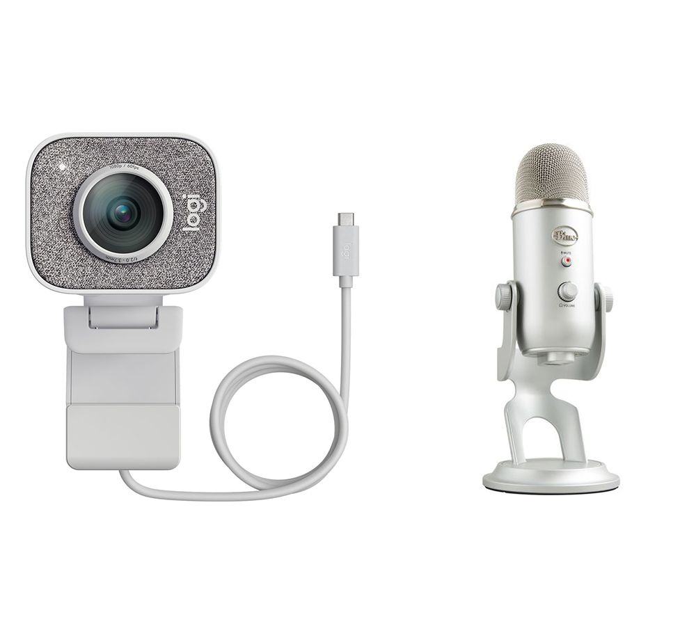 StreamCam Full HD USB-C Webcam & Yeti Professional USB Microphone Bundle - White & Silver