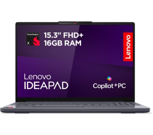 LENOVO IdeaPad Slim 3 15.3" Refurbished Laptop, Copilot+ PC - Snapdragon X, 256 GB SSD, Luna Grey (Very Good Condition)