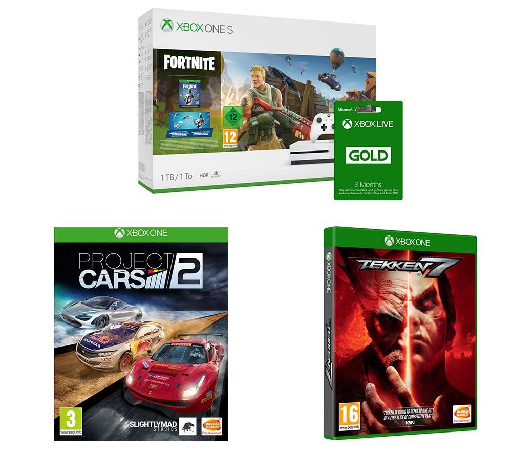 MICROSOFT Xbox One S, Fortnite Battle Royale, Tekken 7, Project Cars 2 & Xbox LIVE Gold Bundle, Gold review