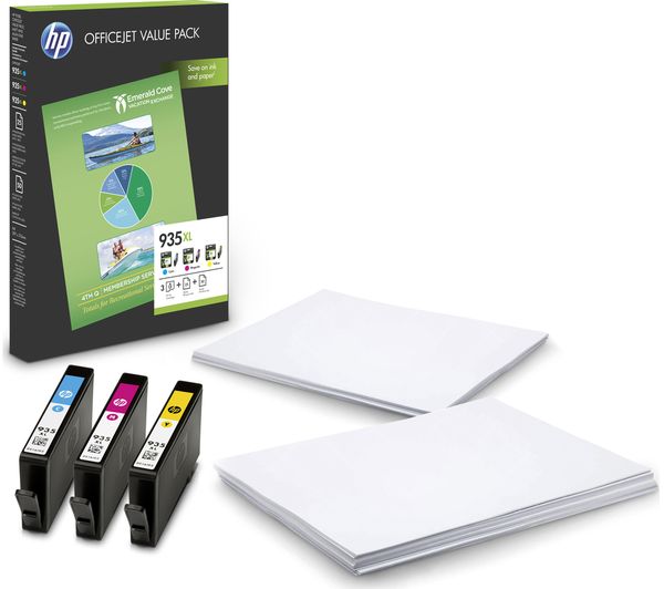 HP 935XL Cyan, Magenta & Yellow Ink Cartridges with Photo Paper - Value Pack, Cyan