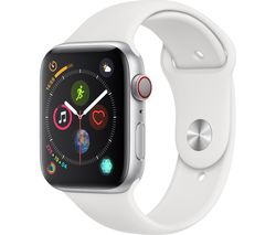 APPLE Watch Series 4 Cellular - Silver & White Sports Band, 44 mm