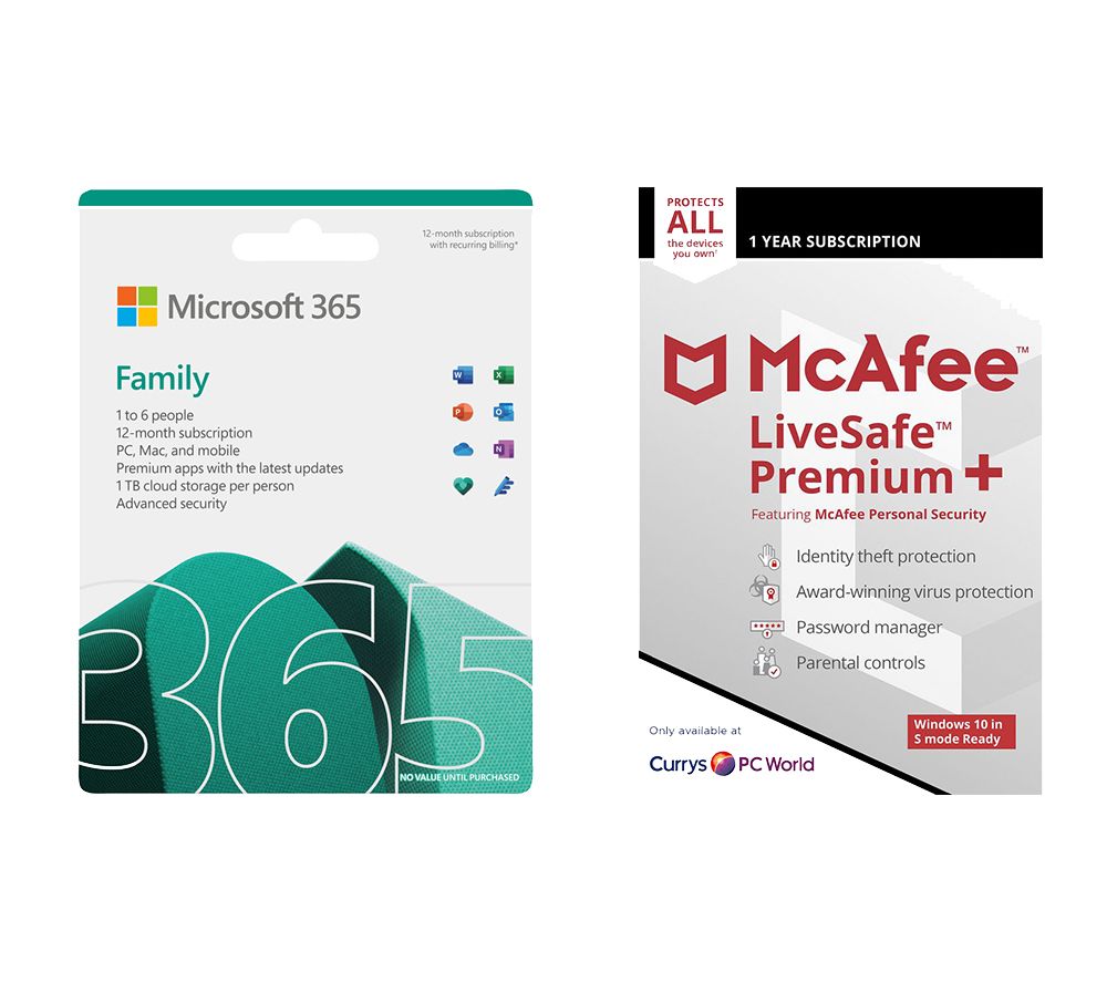MICROSOFT 365 Family (1 year for 6 users) & LiveSafe Premium (1 year for unlimited devices) Bundle