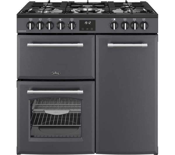 Image of BELLING Farmhouse 90DF Dual Fuel Range Cooker - Anthracite & Chrome