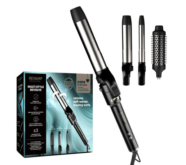 An image of REVAMP Multi Style Revolve 3-in-1 Rotating Hair Styler - Black & Gold