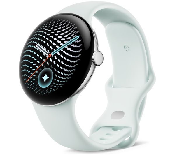 An image of GOOGLE Pixel Watch 5 WiFi - Polished Silver Aluminum Case with Fog Active Band, 45 mm